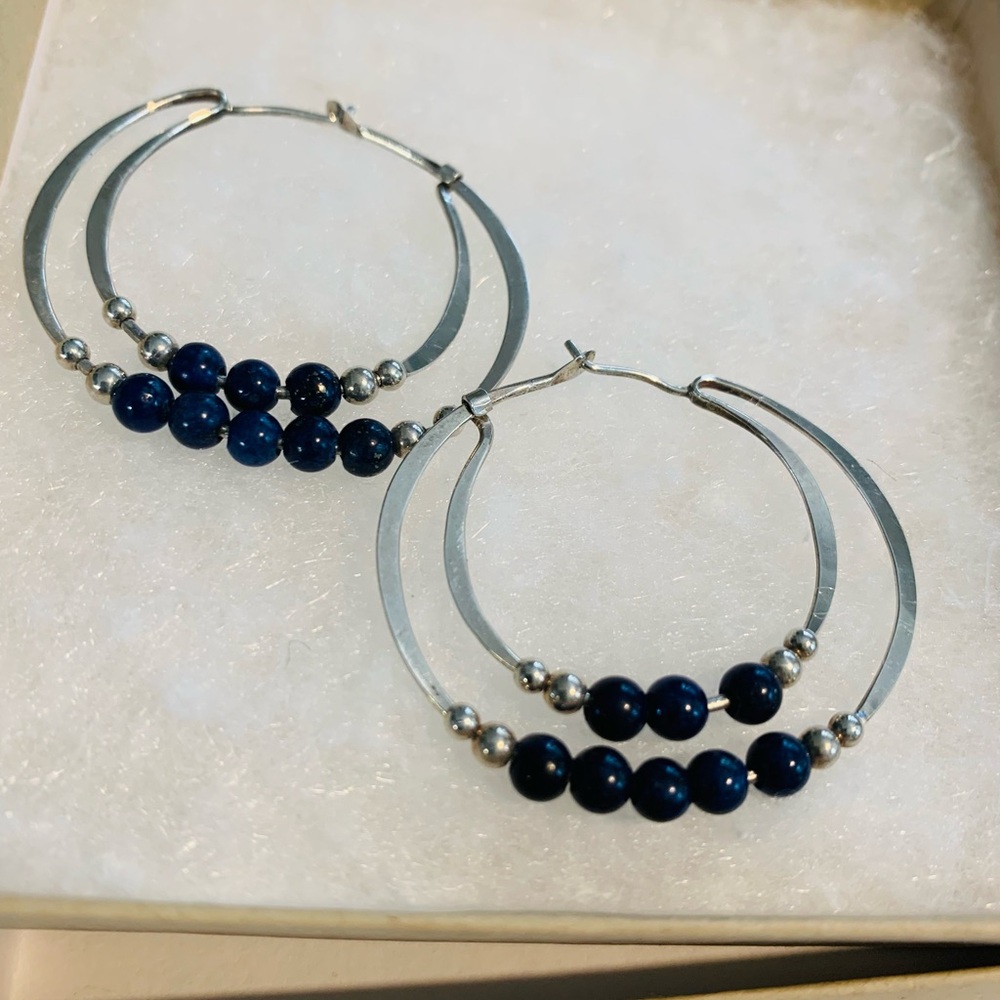 Elegant Silver and Blue Hoop Earrings